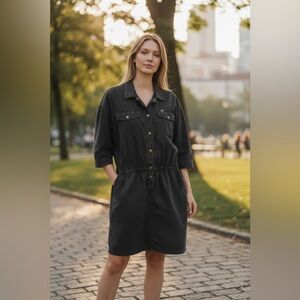 IDEAS vintage denim collar dress. Black. Size 8.